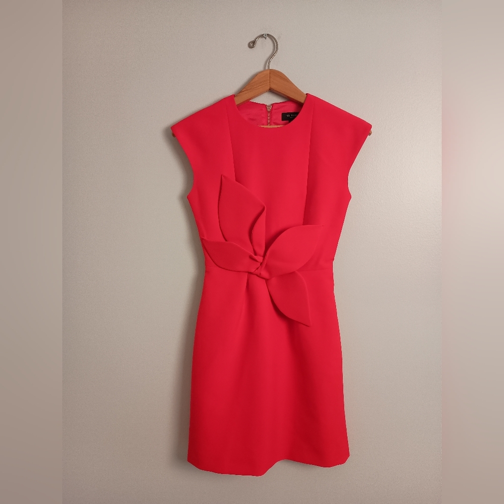 Designer Ted Baker- Cherry Red Tailored A-line Dress- Size 0